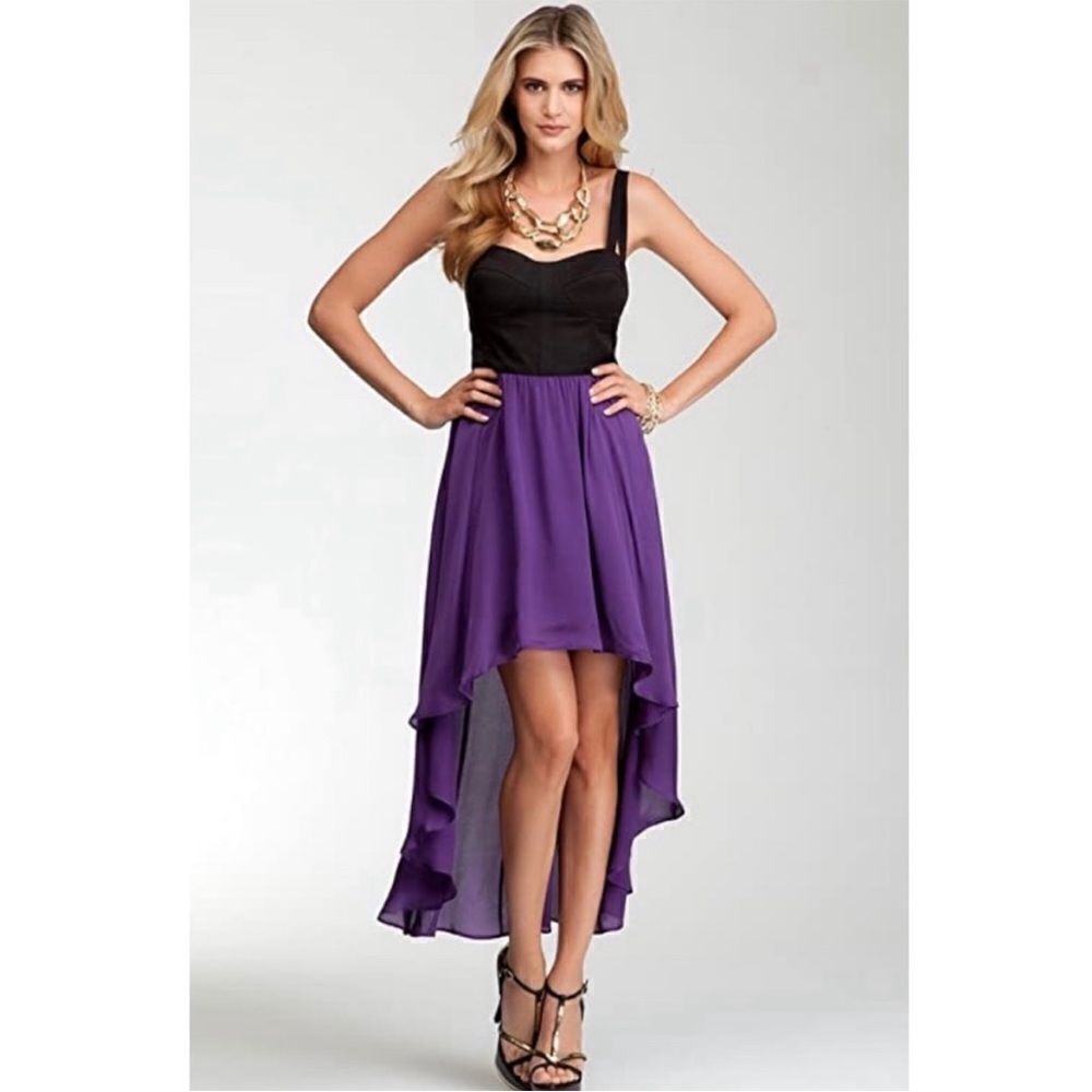 Bebe Purple Black Corset Top Hi-Lo Dress Feminine Festival Event Boho Resort